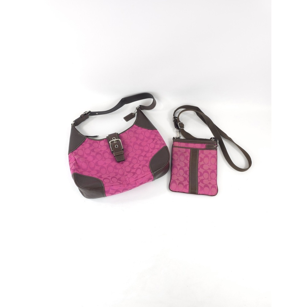 Coach Signature C Logo Hamptons Large And Small Hobo Shoulder Bag Pink Brown